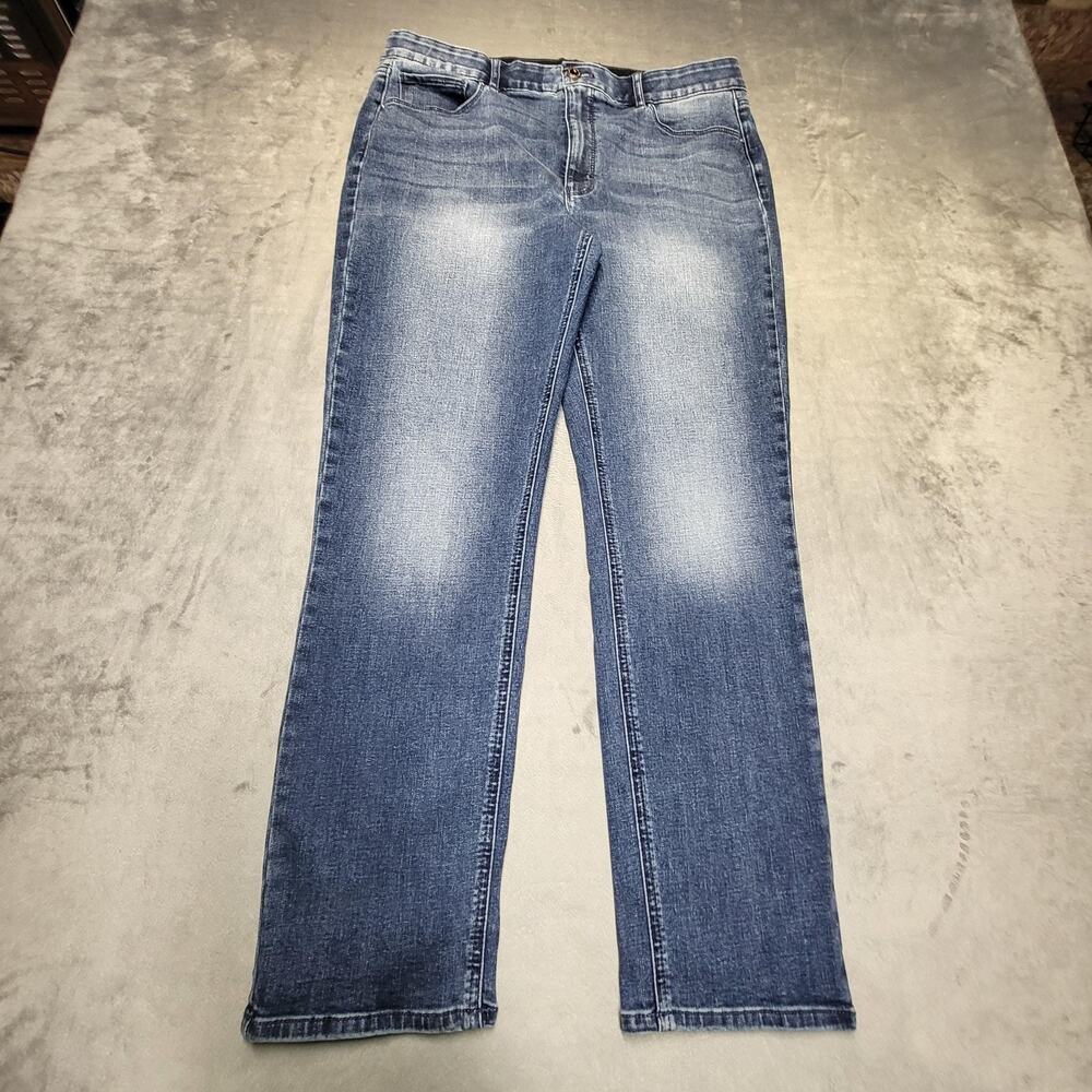 WHBM Jeans Womens 12 Blue Slim Mid Rise Straight Medium Wash Stretch 5-Pocket